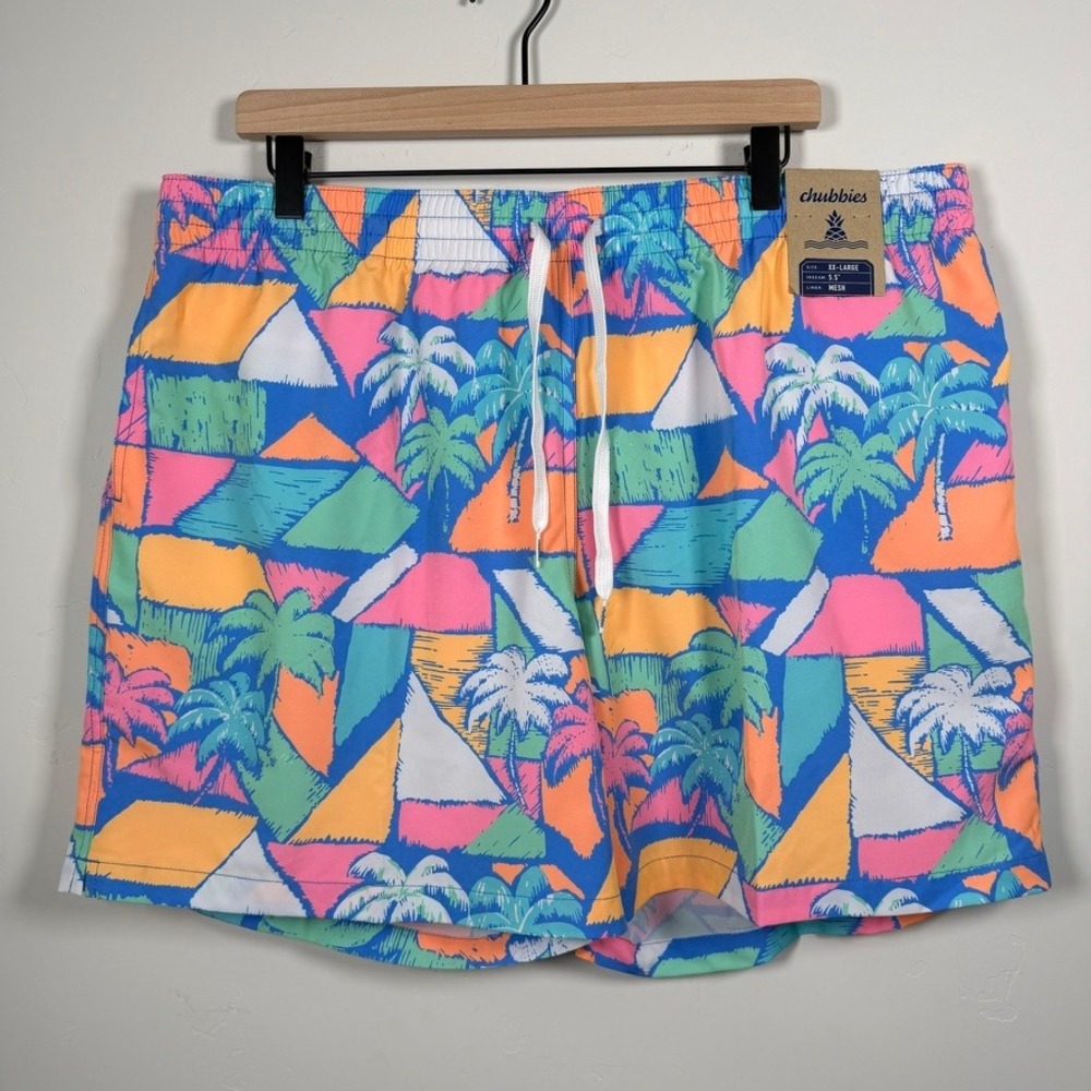 Chubbies The Oceansides 5.5" Classic Swim Trunk XXL Blue Orange 80s Palm NWT